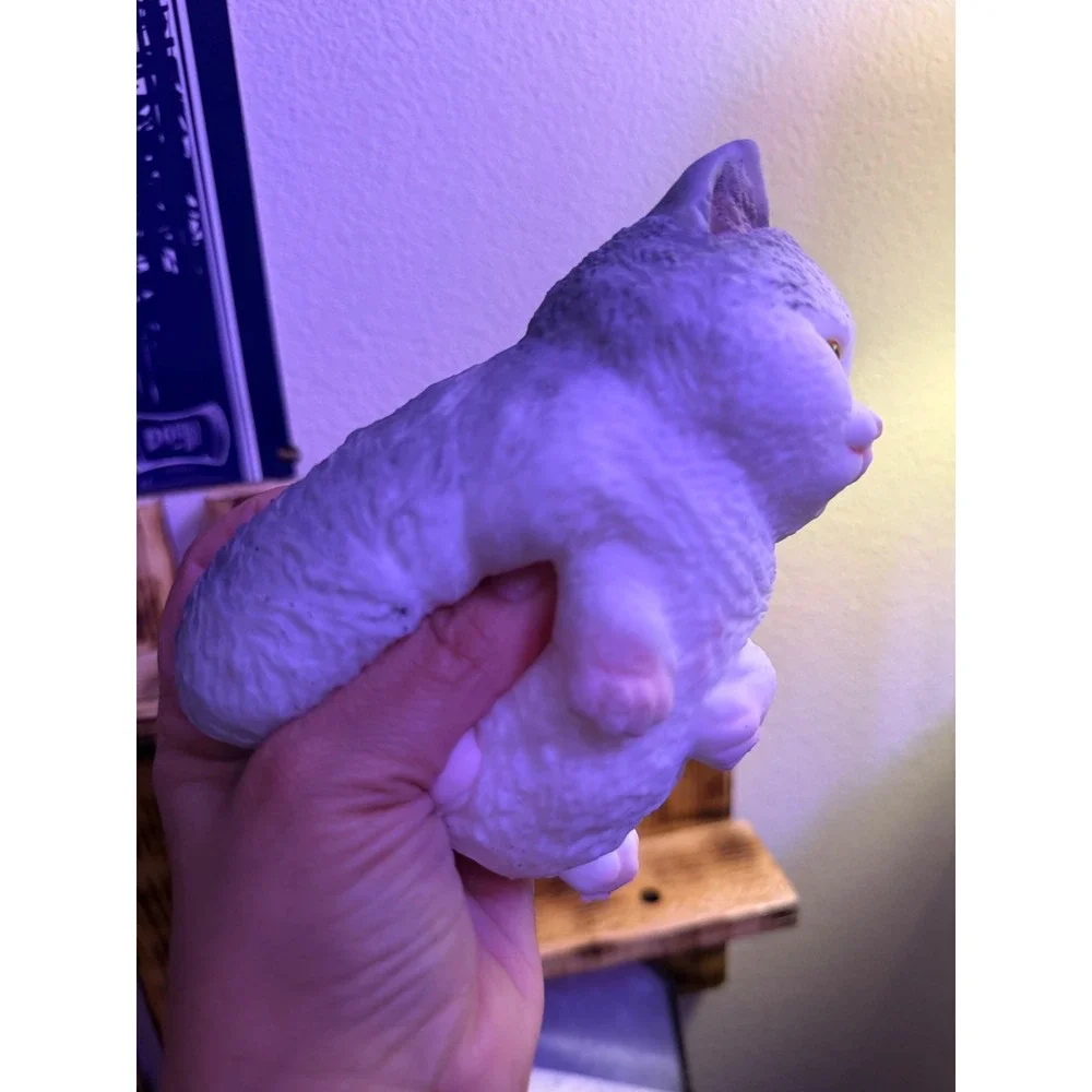 Squishy Cat Fidget Toy Slow Rising Stress Kitty White Grey Amber Eyes